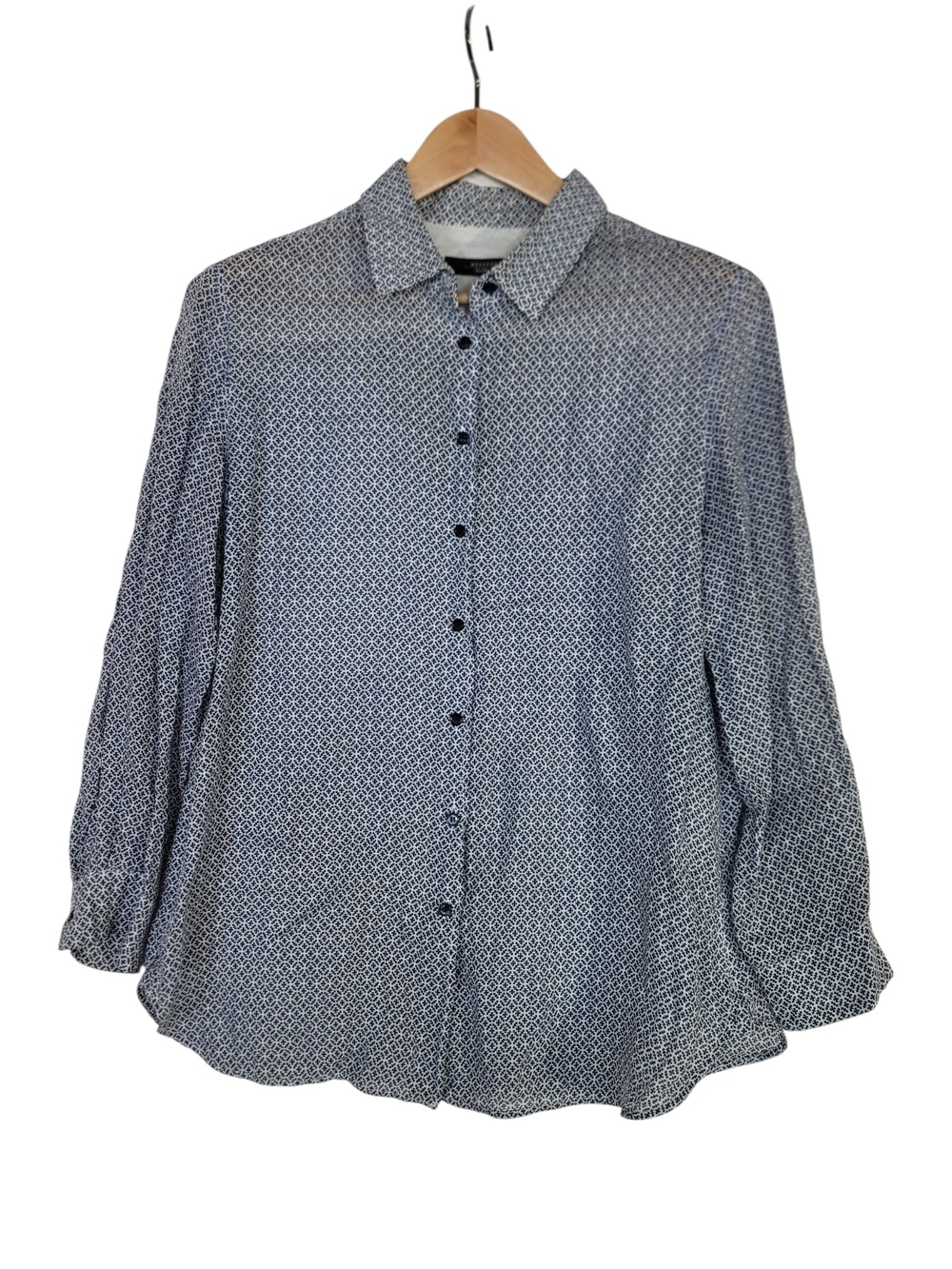 Weekend Max Mara Blue and White Geometric Button-Down Shirt